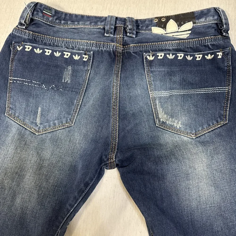 Diesel Viker-AD x Adidas Mens Jeans 33x33 Straight Leg Distressed Whiskering